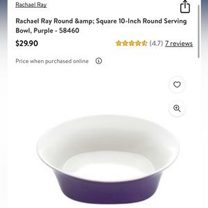 NEW Rachael Ray Round & Square 10-Inch Serving Bowl, Purple